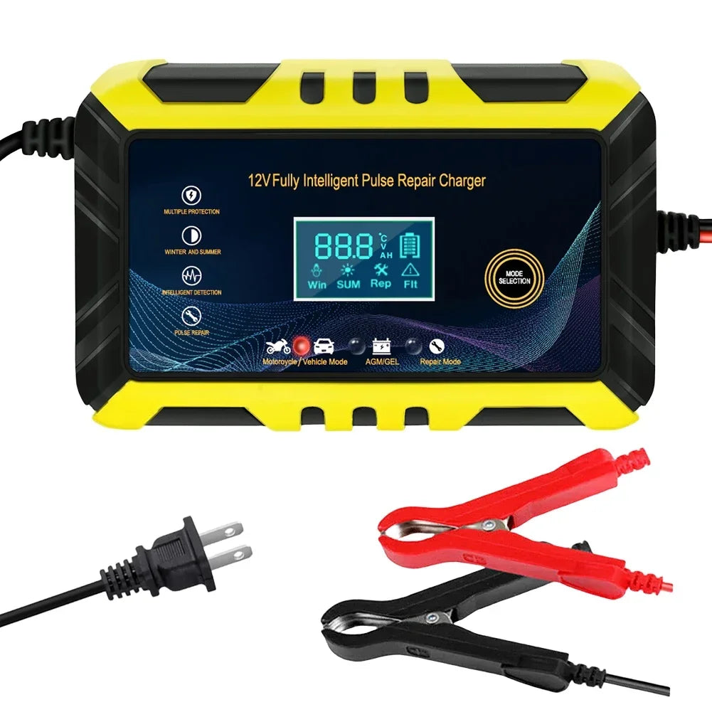 Car Battery Charger 12V 6A Pulse Repair LCD Display Smart Automatic Battery Charger GEL Lead-Acid Charger For Auto Motorcycle