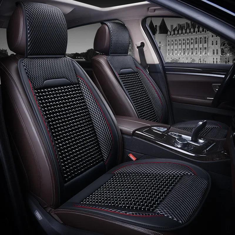 Car Wooden Bead Seat Cushion Summer Cool Leather Car Seat Cover Breathable Handmade Auto Seat Mat Pad Universal Auto Accessories