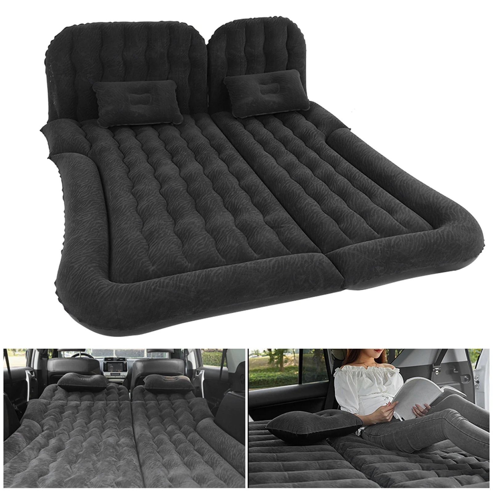 2‑In‑1 SUV Inflatable Mat Car Mattress Multifunction Soft Sleeping Rest Cushion Inflatable Travel Mattress for Traveling Car