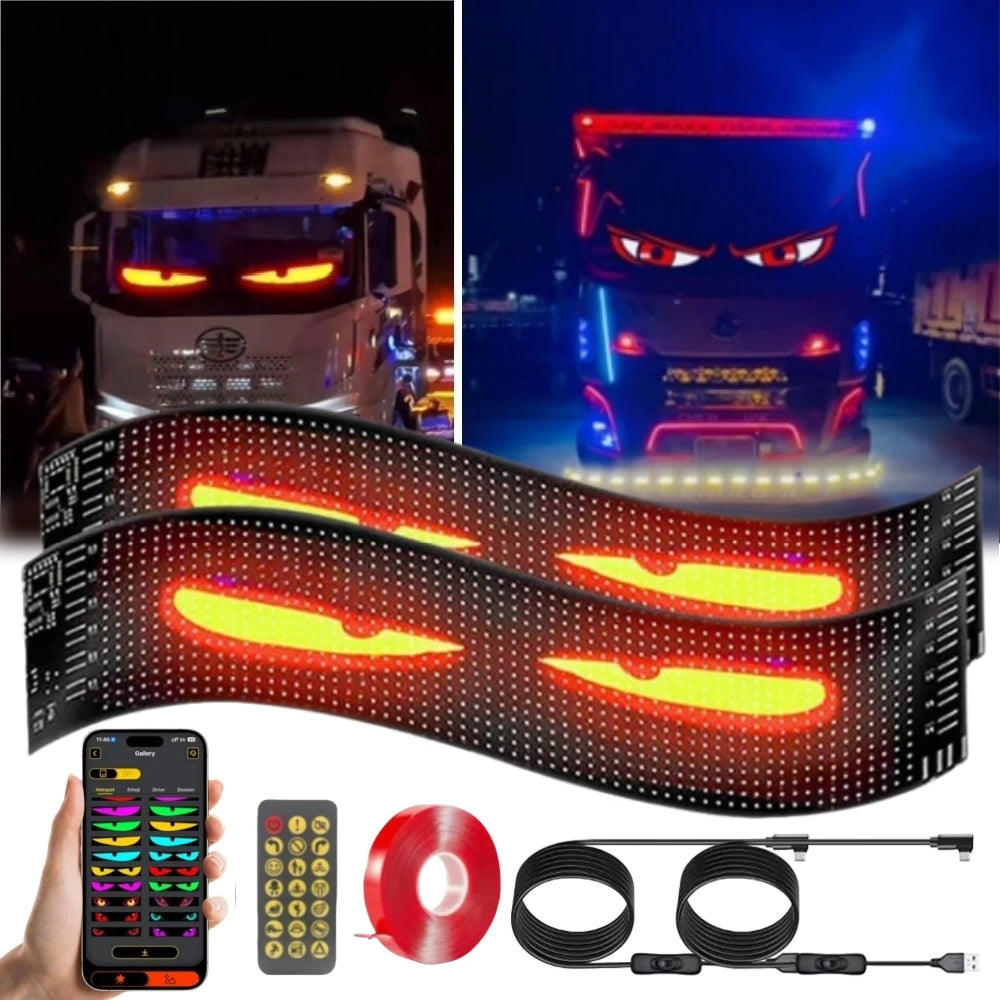 2PCS Glowing LED Eyes Truck Windshield Devil Eye LED Sign Screen Luminous Eye LED Panel For Cars